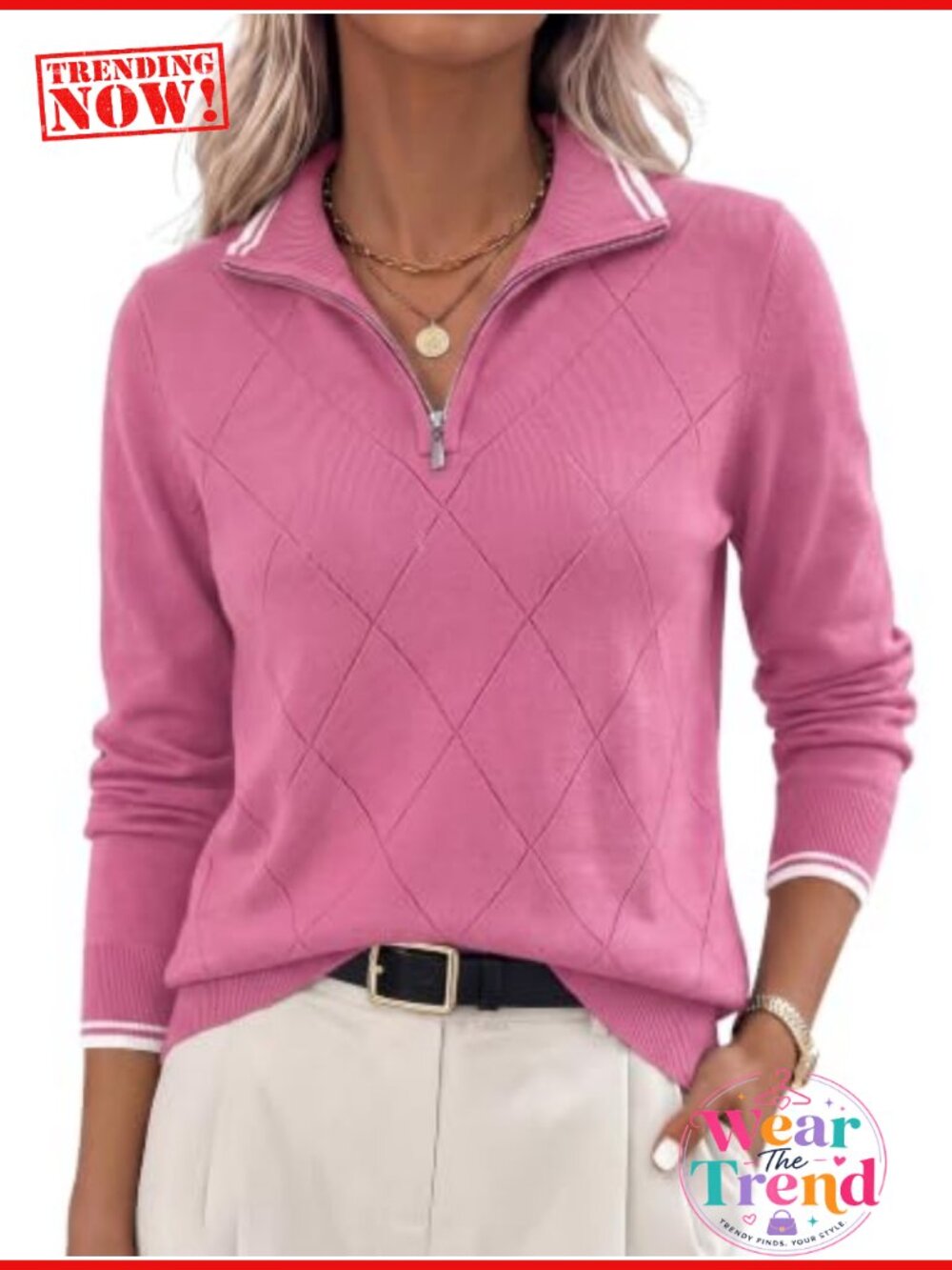 Quarter Zip Pullover Sweater Womens Ribbed Knit Polo Top Long Sleeve